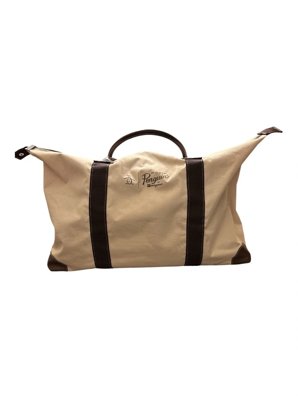 Original Penguin Munsingwear Large Weekender Duffel Travel Bag Beige Brown
